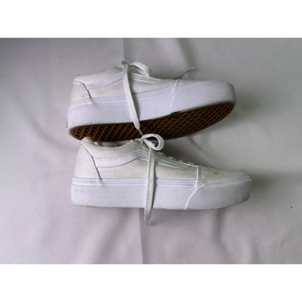 Vans Old Skool Stacked White Platform Shoes Womens Size 7 Chunky Sole Skate‎